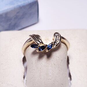 Estate .35ctw Natural Marq Blue Sapphire &Diamond 14Kt Y/Gold Ring Enhancer22818